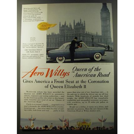 1953 Aero Willys Cars Ad - Front Seat At the Coronation