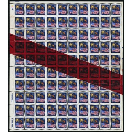 2276, 22¢ MNH Large Red Tape Splice Error Sheet of 100 Stamps - Stuart Katz