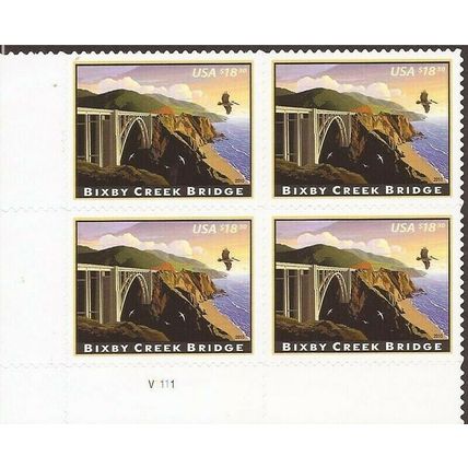 Bixby Creek Bridge 18.30 Express Mail Plate Block of 4 Postage Stamps Scott 4439