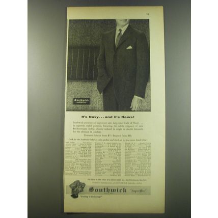 1956 Southwick Suits Ad - It's navy.. and it's news
