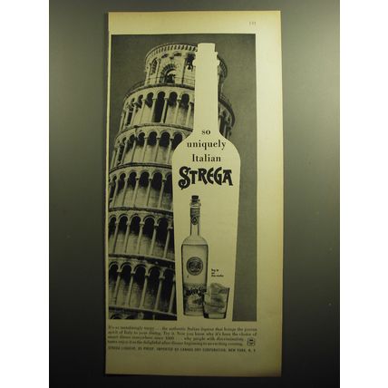 1958 Strega Liqueur Ad - So uniquely Italian Strega