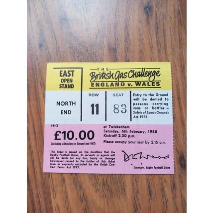 1988 England vs Wales Five Nations Programme & Ticket, Twickenham, Rugby Union