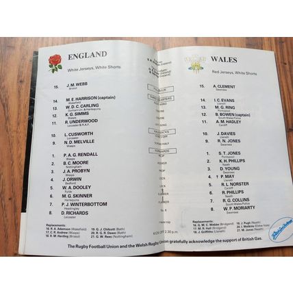 1988 England vs Wales Five Nations Programme & Ticket, Twickenham, Rugby Union