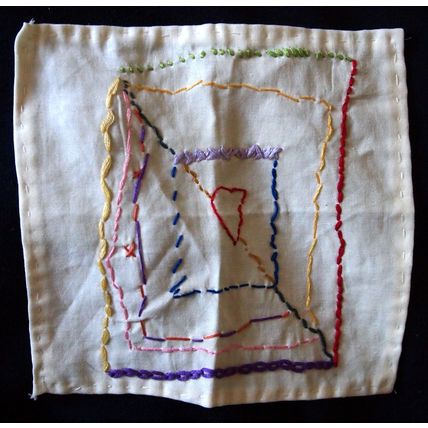 Linen embroidered handkerchief 6 ins by 6 ins done by young child