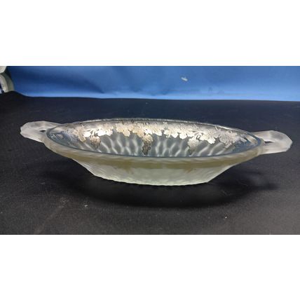VINTAGE ART DECO OVAL GLASS & SILVER OVERLAY RELISH DISH