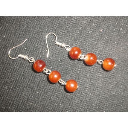 Six plain polished tawny brown beads dangle swing earrings NEW