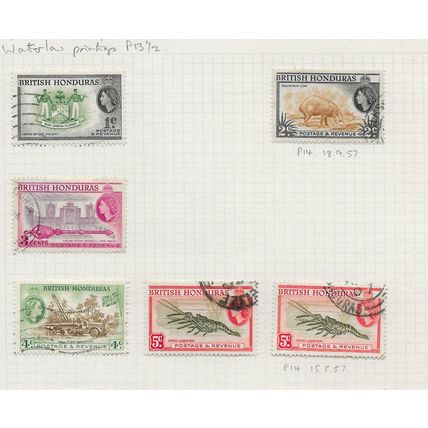BRITISH HONDURAS 1953 QE2 PICTORIAL SET + PERF VARIETY = 13 STAMPS USED SG190