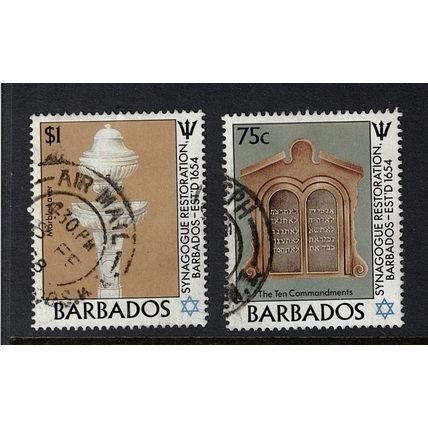 BARBADOS Synagogue Restoration stamps inc $1 - nice franking off paper GC