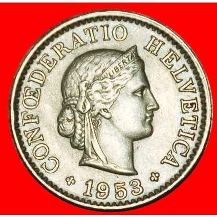 Ⰶ LIBERTY (1879-2025): SWITZERLAND★5 RAPPEN 1953B! DIES 1+A★LOW START★NO RESERVE