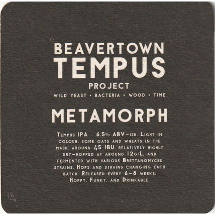 BEER MAT - BEAVERTOWN BREWERY - TEMPUS METAMORPH - (Cat No 050) - (2018)