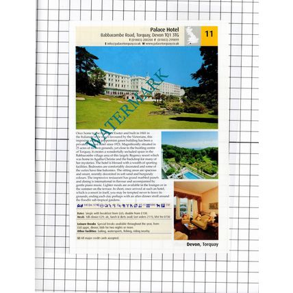 Palace Hotel Torquay Devon / The Green House Bournemouth Dorset - 2011 Advert