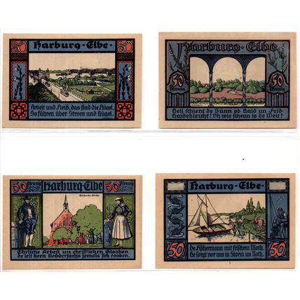 1921 Germany Harburg Notgeld Set of 4 Notes (1526)