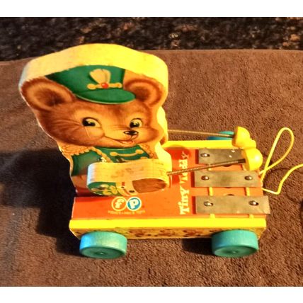 Old Vintage Original Fisher Price Tiny Teddy # 635 7 1/4" Tall 1962