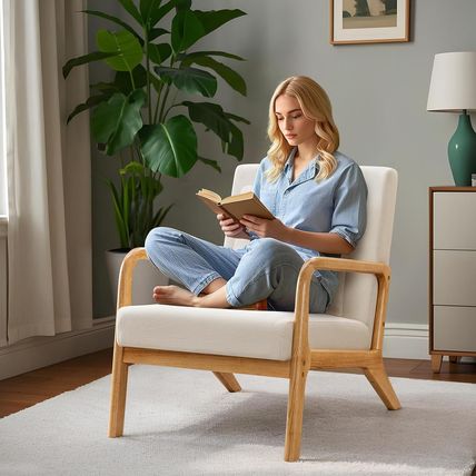 ELUCHANG Mid-Century Modern Accent Chair with Lumbar Pillow,Upholstered Armchair
