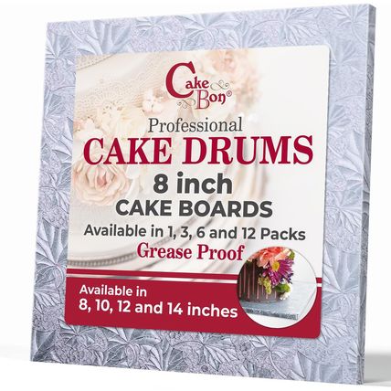Cakebon Cake Boards Square - Sturdy 1/2 Inch Thick Drums - 8 Inch Professionally