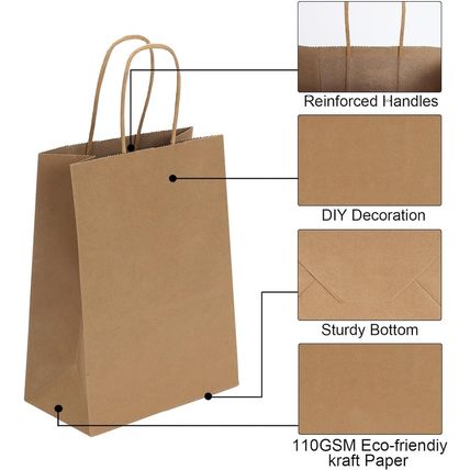 Joybe 300 Pack 6X3.25X8 Inch Small Brown Paper Bags with Handles Bulk, Kraft Pap