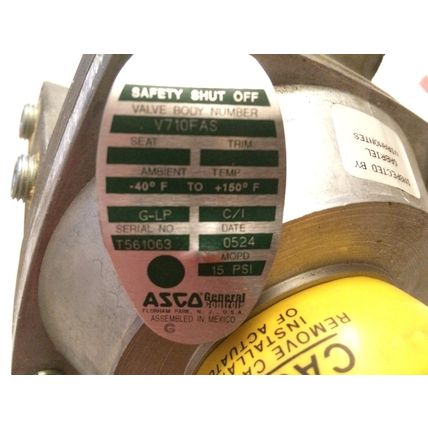 NEW ASCO V710FAS ACTUATOR OPERATED GAS VALVE, 1" NPT, 15 PSI,ET