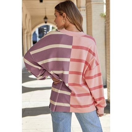 Pink Stripe Colorblock Oversized Sweater