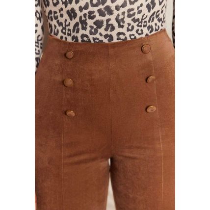 Chestnut Solid Color Double Breasted Straight Leg Pants