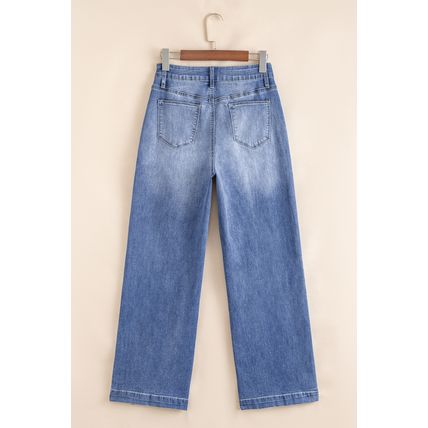 Beau Blue Tailored Center Seam Detail Straight Loose High Rise Jeans