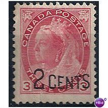 Canada 1899 SG172 2c on 3c Rose Carmine Mounted Mint
