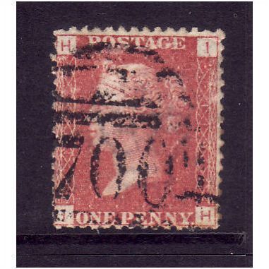 GREAT BRITAIN 1858-79 QV SG44 1d RED BROWN PLATE 119 LETTERED IH USED