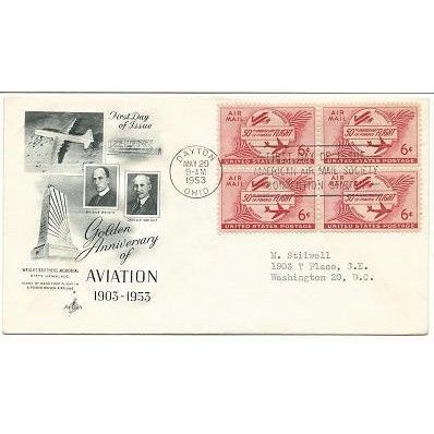 1953 GOLDEN ANNIVERSARY of AVIATION ' OFFICIAL FIRST DAY of ISSUE ' BL PL