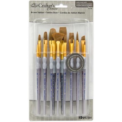 RCC 602 Royal Brush Crafter's Choice Brown Taklon 15 Piece Value Brush Set