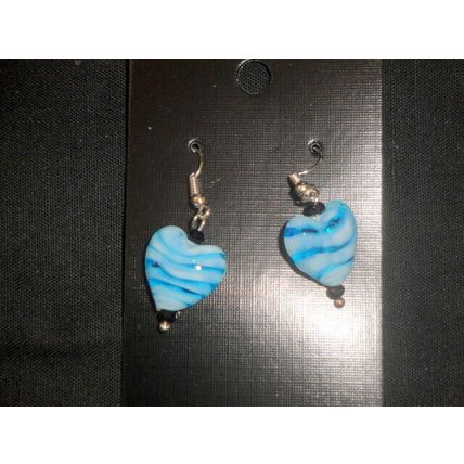 White & blue love heart crystal glass drop earrings U.K.