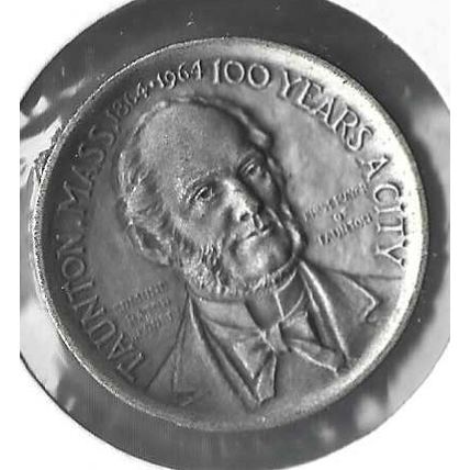 1964Taunton Mass 100 years a city Pewter Medal XF