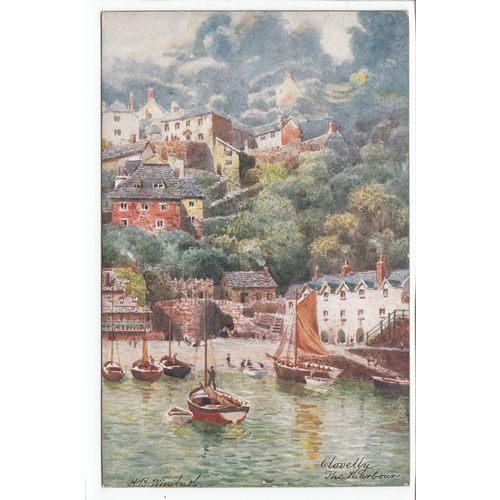 The Harbour Clovelly Devon Artist Signed H B Wimbush Oilette Art Postcard 7464