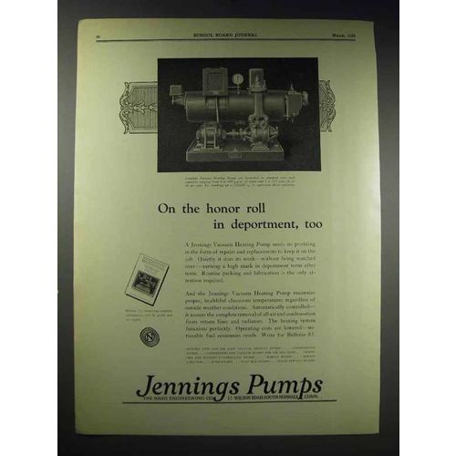 1929 Jennings Vacuum Heating Pump Ad - On Honor Roll