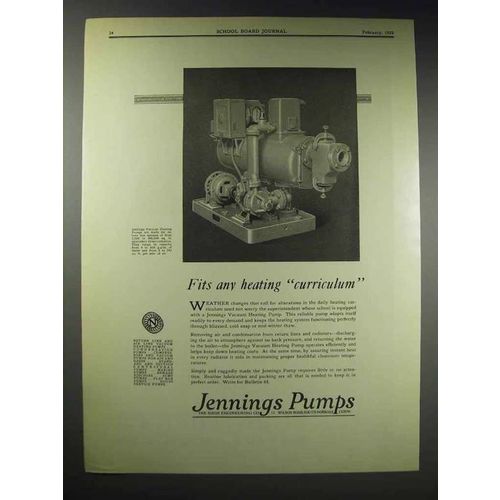 1929 Jennings Vacuum Heating Pump Ad - Any Curriculum