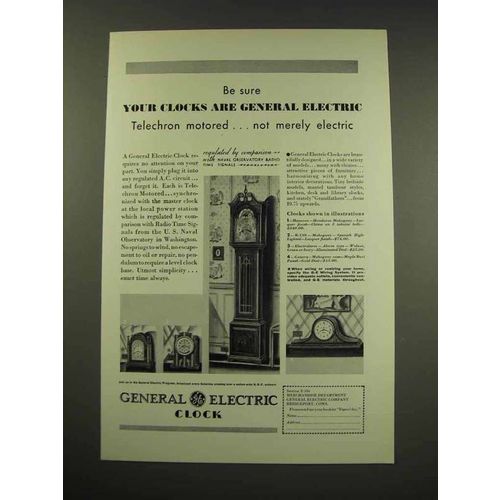 1931 General Electric Clock Ad - Hanover, R-130, Geneva