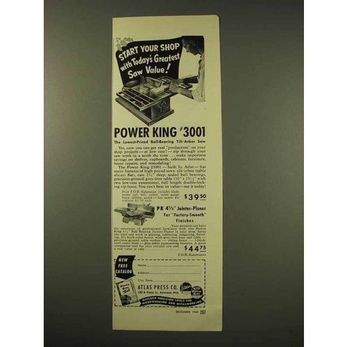 1949 Atlas Press Power King #3001 Tilt/Arbor Saw Ad
