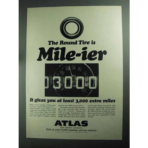 1968 Atlas Plycron Tires Ad - Round Tire is Mile-ier