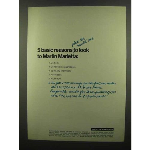 1974 Martin Marietta Ad - 5 Basic Reasons to Look