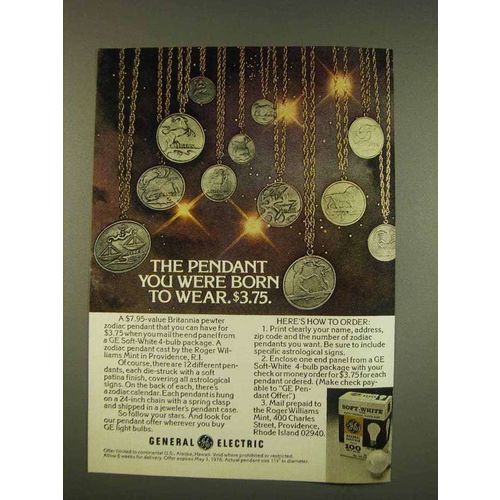 1976 General Electric Light Bulbs Ad - The Pendant