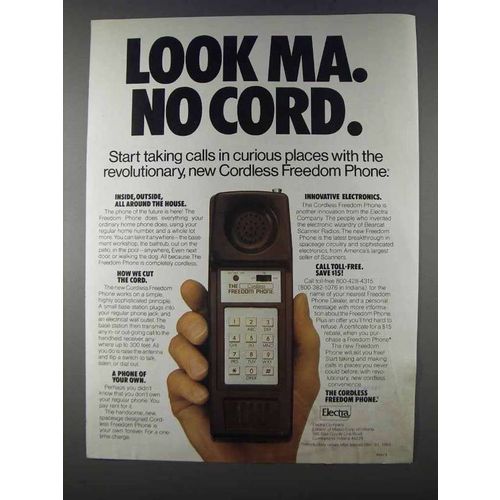 1980 Electra Cordless Freedom Phone Ad - Look Ma