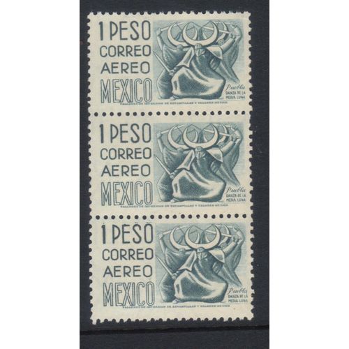MEXICO 1950 AIR 1 PESOS VALUE IN STRIP OF 3 MNH