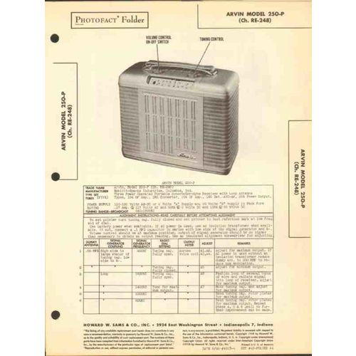 ARVIN model 250-P 5 tube portable AM radio Sams Photofact manual