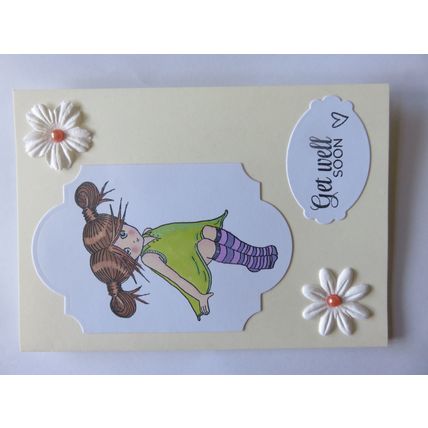 Get Well Soon Little White Girl Jumping Portrait Card Home Made