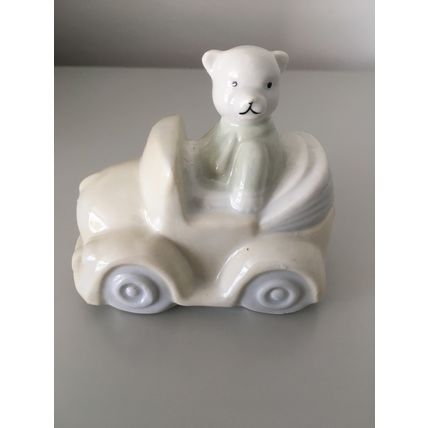 TEDDY BEAR IN CAR - CERAMIC ORNAMENT