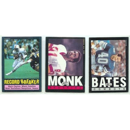 3x 1985 Topps Football #185 Art Monk (All Pro), #38 Bill Bates, #1 Mark Clayton