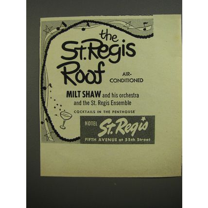 1953 Hotel St. Regis Ad - The St. Regis Room Air-Conditioned Milt Shaw