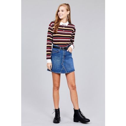 Women's Plus Size Burgundy Long Sleeve Striped Shirt (1XL)
