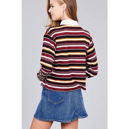 Women's Plus Size Burgundy Long Sleeve Striped Shirt (1XL)