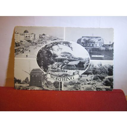 multiview, WORTHING, SUSSEX used vintage postcard by Shoesmith 1961 pm =