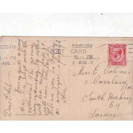 Salisbury Cathedral interior Wiltshire Postcard posted 1920 VGC