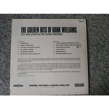 Tex Williams & The Sundowners – The Golden Hits Of Hank Williams (WMD168) (LP)